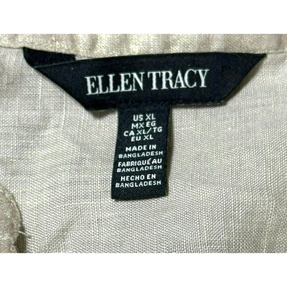 Ellen Tracy Womens XL Beige Linen Short Sleeve Lace-Up Blouse Top - Picture 7 of 9